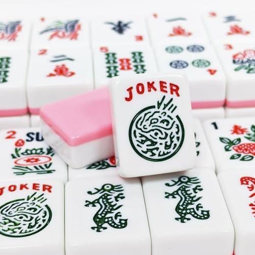 American Mahjong Tile Set, 166 Pink Mahjong Tiles with Carry Bag | 1.2-Inch Engraved Tiles, Melamine, Durable, Portable, with Mahjong Bag & 3 Dices for Travel, Family Game Nights, and Gifting - color: Pink