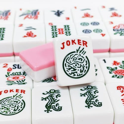 American Mahjong Tile Set, 166 Pink Mahjong Tiles with Carry Bag | 1.2-Inch Engraved Tiles, Melamine, Durable, Portable, with Mahjong Bag & 3 Dices for Travel, Family Game Nights, and Gifting - color: Pink