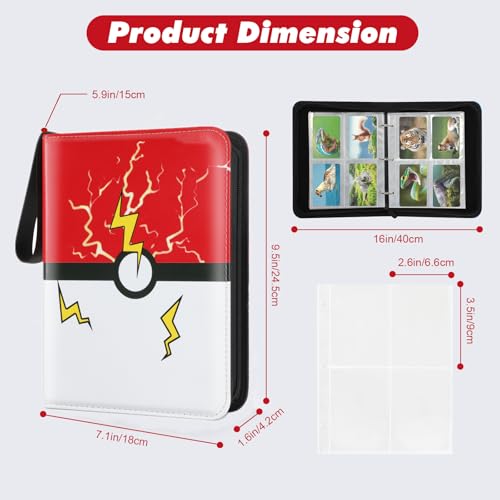 Trading Card Binder, 4 Pockets 400 Cards Holder Collector Album with 50 Removable Sleeves Compatible with Pokemon Cards Football Baseball Card Game Sports Cards Red - size: 400 Cards