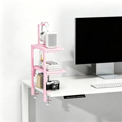 2-Tier Desk Shelf | Desk Organization Expandable Clamp on Desk Shelf Desktop Accessories for Offices and Game Rooms (Pink) - color: Pink