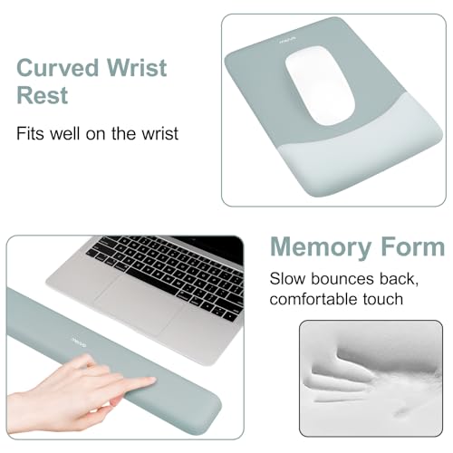 MOSISO Wrist Rest Support Mouse Pad & Keyboard Set, Powder Blue | Rectangular Ergonomic Mousepad, Non-Slip Base, Home/Office Pain Relief & Easy Typing, Neoprene Cloth & Raised Silicone Lining - color: Powder Blue