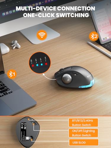 Ergonomic Wireless Trackball Mouse, Rechargeable Adjustable 0°/18° Angle | SABLUTE MAM1 Pro Thumb Control Mice, Quiet Click, 3 Multi-Device Bluetooth & USB Receiver for Office, Windows Mac-Gray Ball - color: Gray ball
