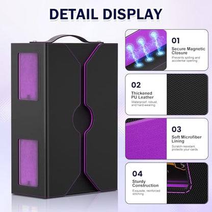 Commander Deck Box for MTG, 4-Deck Modular Card Case with Dice Tray Holds 400+ Double-sleeved Cards, Portable Trading Cards Storage Box 35PT Magnetic Holders Dividers Display Window for TCG/EDH