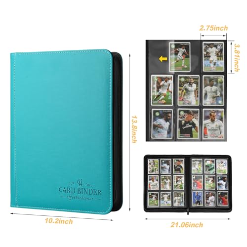9 Pocket Card Binder, Premium Zip Trading Card Binder, 540 Double Sided Pocket PU Collection Binder, Collector Album, Card Folder for MTG, TCG, Sports Cards - color: Groove blue