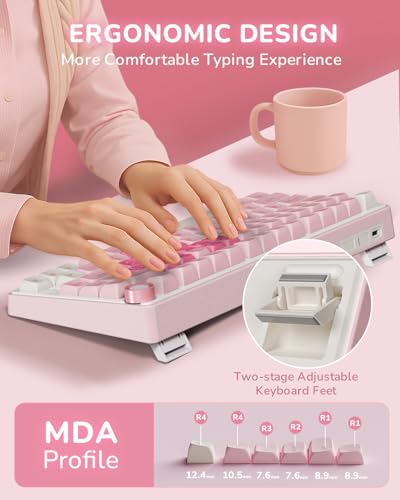 RK ROYAL KLUDGE R75 Mechanical Keyboard Wired with Volume Knob, 75% Keyboard Gasket Mounted, Hot Swappable, Creamy Sound, MDA Profile, PBT Keycaps, Pink - color: pink