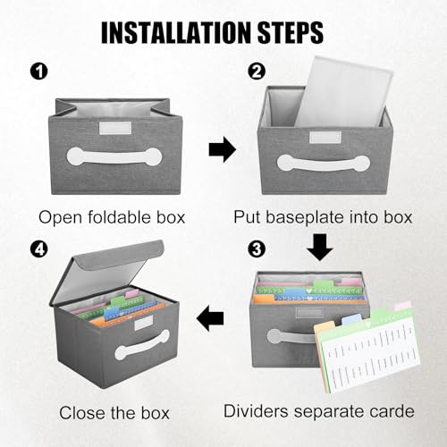 Greeting Card Organizer Box with 16 Dividers,Collapsible Greeting Card Storage Box With Lids，Ideal for Greeting Cards,Recipes, Photos, Envelopes, Keepsake（Grey，84 Pcs Labels） - color: Grey