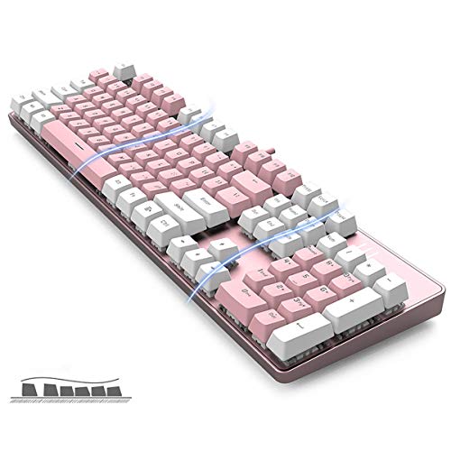 Merdia 104 Keys Full Size Mechanical Keyboard | Blue Switch, Pink & White Color 104 Keys US Layout Led Backlit Hot Swappable Wired Mechanical Light Up Pink Keyboard | Wired Gaming Computer Keyboards - color: Blue Switch Pink & White