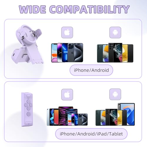 MILOUZ Remote Control Scrolling for Tiktok with Phone Stand,Page Turner for Kindle App E-Book,Bluetooth Camera Shutter Remote for iPhone, Android,iOS,iPad,Tablet (Purple) - color: Purple