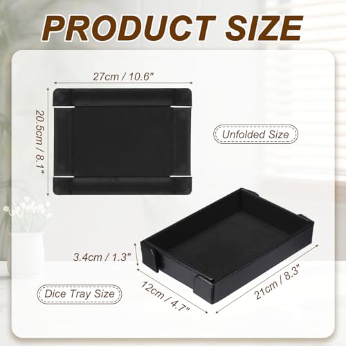 uxcell PU Leather Dice Tray, Rectangle Magnetic Folding Velvet Portable Folding Dice Rolling Tray for Table Games Keys Wallet Watch Coin, Black - color: Black
