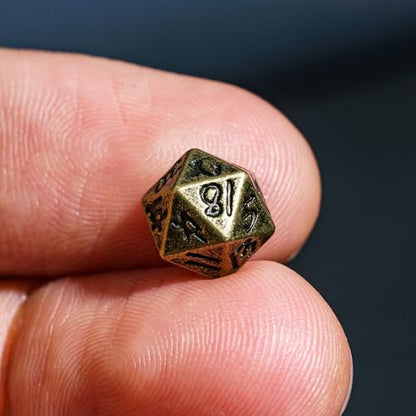 Mini Dice Set with Rune Keychain Case,7PCS Polyhedral Metal Dice Set for DND Role Playing Games(Bronze) - color: Bronze