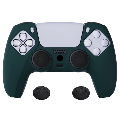 PlayVital Racing Green Pure Series Anti-Slip Silicone Cover Skin for ps5 Controller, Soft Rubber Case for ps5 Wireless Controller with Black Thumb Grip Caps - color: Racing Green