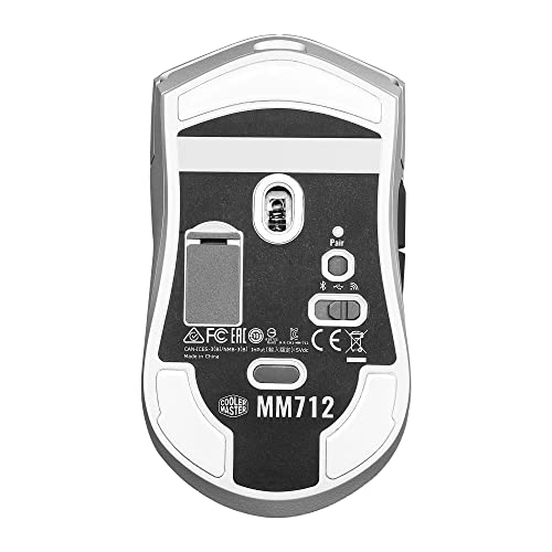 Cooler Master MM712 Wireless Gaming Mouse White with Adjustable 19,000 DPI, 2.4GHz and Bluetooth, Ultraweave Cable, PTFE Feet, RGB Lighting and MasterPlus+ Software - style: MM712 Wireless White