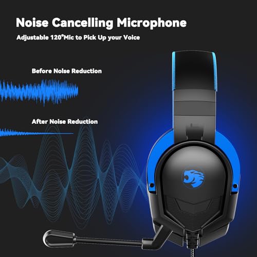 IMYB A88 Gaming Headset with Microphone, Stereo Wired Noise Cancelling Over-Ear Headphones with Mic for Pc, Ps5, Xbox One Series X/s, Ps4, Computer, Laptop, Mac, Nintendo, Gamer (Blue) - color: Blue