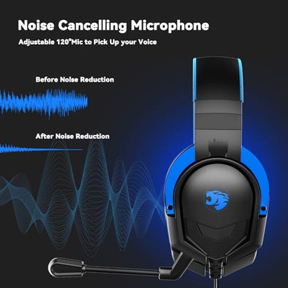 IMYB A88 Gaming Headset with Microphone, Stereo Wired Noise Cancelling Over-Ear Headphones with Mic for Pc, Ps5, Xbox One Series X/s, Ps4, Computer, Laptop, Mac, Nintendo, Gamer (Blue) - color: Blue
