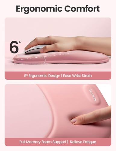 meatanty Mouse Pad with Wrist Rest, Ergonomic Mouse Wrist Support, Desk Mouse Mat Computer Accessories, Comfortable Palm Hand Pain Relief, Cute Non-Slip Laptop Cushion, Office Home Gaming Women-Pink - color: Pink