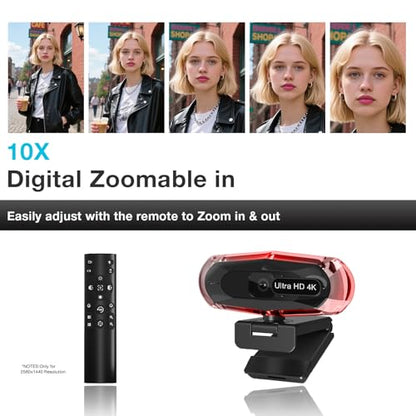 4K Webcam for PC, 4K Webcam with Remote Control and RGB Light, Autofocus Streaming Camera for PC/Mac, Plug and Play Computer Camera for Zoom/Skype/YouTube/Meeting - style: 4k+remote+tripod