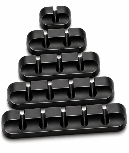 Cable Organizer Clips 5-Pack – Strong Adhesive Cord Holders for Desk, Wall & Home – Mixed Slot Sizes (1, 2, 3, 5, 7)