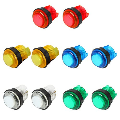 Larcele 28MM Push Button Switch for Arcade Game Projects 10pcs YXJKG-03 | 5 Colors, Console Cassette Switch with Light, DIY Replacement Part - size: 28MM