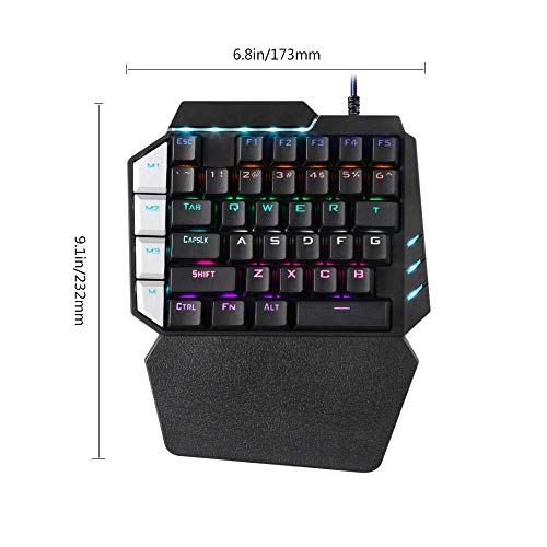One Handed Keyboard,RGB One Hand Mechanical Gaming Keyboard, 28-Key Blue Switch, USB Wired Portable Mini-Game Keyboard, Support Wrist Rest