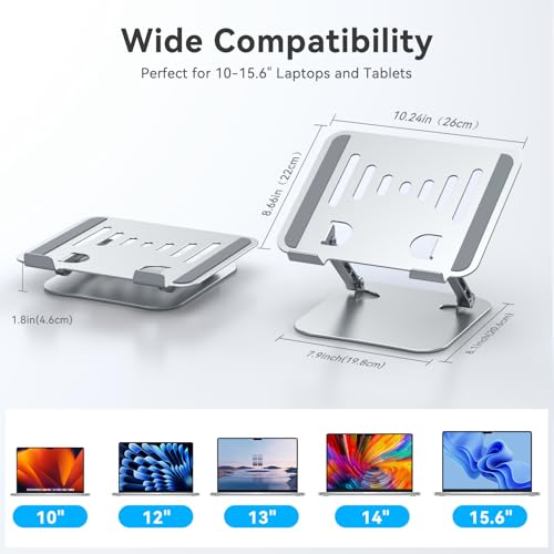 K&ZZ Laptop Stand for Desk, Adjustable Laptop Holder with Ventilated Cooling, Portable Desktop Book Stands Riser Compatible with 17.3 inch laptops - color: 03-Silver