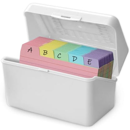 Olivo 3x5 Index Card Holder Box with 100 Cards Dividers Tabs 3"x 5", White - color: White