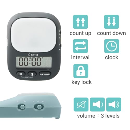 dretec My Routine Learning Timer, Timer, Countdown, Silence, Volume Switching Function, Up to 199 Minutes and 55 Seconds, Repeat, Interval Timer, Study Timer, Clock Function, Multiple Timer Settings, - color: 02.blue, style: Interval Timer