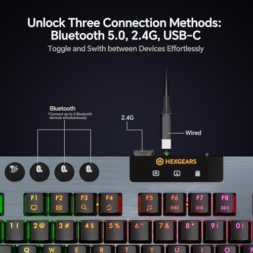 Hexgears Immersion A3 Low-Profile Wireless Mechanical Keyboard, TKL Hot-Swappable Aluminum Gaming Keyboard, BT5.0/2.4GHz/USB-C Linear Switches, RGB Backlit, TFT Screen & 5800mAh Battery for Pc/Mac - size: A3 - Tkl, style: Linear