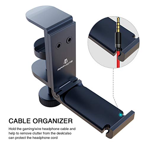 Foldable Headphone Stand Under Desk, Metal Headset Holder Hook for Desk with Cable Organizer, Space-Saving Desk Bag Hook & Backpack Hanger for Gaming Office, Universal Fit, Black - color: Premium Black-One Pack
