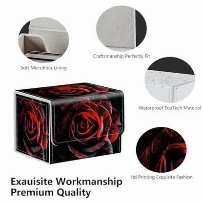 Strong Magnet Card Case Deck Box Mtg Card Box Playing Card Box Magic Deck Box Tcg Up to 200 Cards Creative Pattern Trading Card Storage Box for Collectible Card Games, Black And Red Roses - color: Black And Red Roses