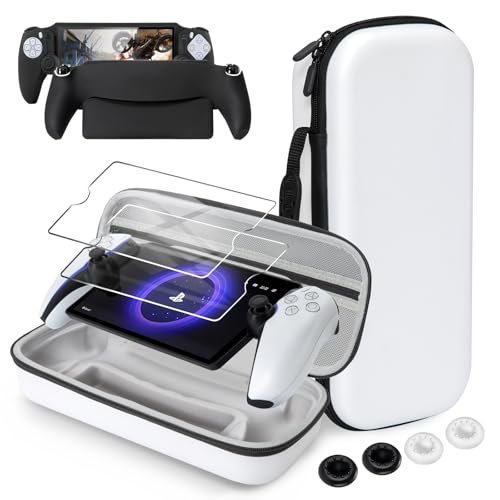 CoBak Hard Carrying Shell Case for PlayStation Portal Remote Player - with 2 Screen Protector, 1 Grip Case, 4 Thumb Grip Caps, Hard Outer Cover for PS5 Portal, White - color: **White