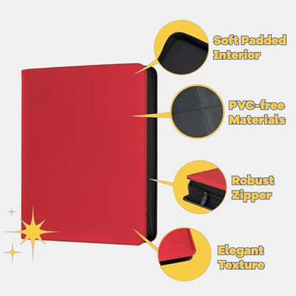 9-Pocket Toploader Binder, Clovecat Premium Card Book， Holds 252 Trading Card with 20 Removable Top-loader Sleeves，PU Card Holder Folders,Card Album for MTG, TCG, Yugioh, Game & Sports Cards(Red) - color: Red