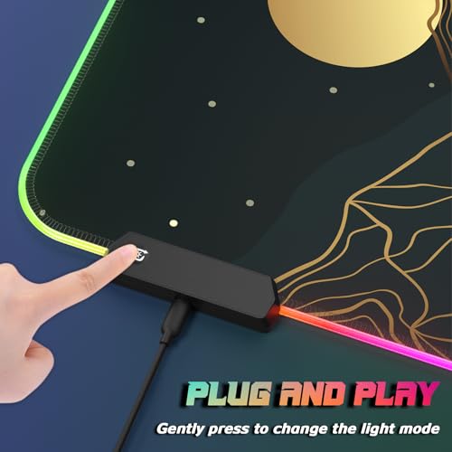 ITNRSIIET RGB Gaming Mouse Pad, Full Desk XL Extended Large Gaming Mousepad, 12 Lighting Modes 30% Thicker Big LED Desk Mat for Gamers, 32 x 12 inches, Starry Sky Mountain Moon - color: Starry Sky Mountain Moon