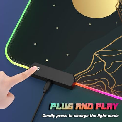 ITNRSIIET RGB Gaming Mouse Pad, Full Desk XL Extended Large Gaming Mousepad, 12 Lighting Modes 30% Thicker Big LED Desk Mat for Gamers, 32 x 12 inches, Starry Sky Mountain Moon - color: Starry Sky Mountain Moon