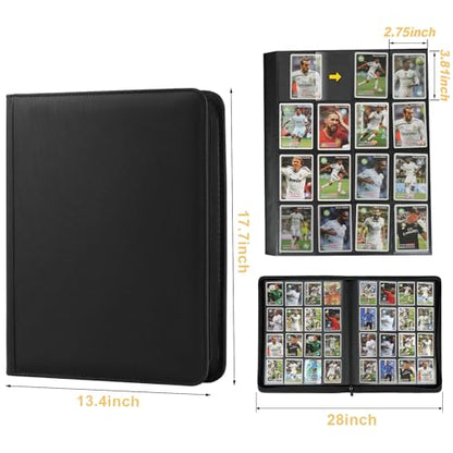 16 Pocket Ringless Side Loading Trading Card Binder, 1024 Cards PU Fixed Page Zipper Card Album for TCG Sports Game Cards, Not Fit Top Loaders (Black) - color: 16 Pocket 1024 Diamond Black