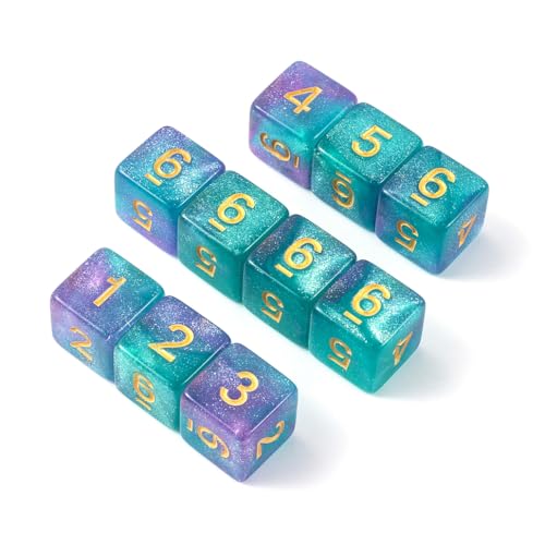 10 Pieces Polyhedral D6 Dice Set, 6 Sided Dice 16mm Square Edge Dice for RPG MTG DND Table Games (Green Purple) - color: Green Purple