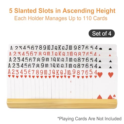 plusvivo Card Holders for Playing Cards with Adjustable Stand Set of 4, Playing Card Holders for Seniors Adults Kids 5 Slots up to 110 Cards, 12" Wooden Card Holder for Canasta Bridge