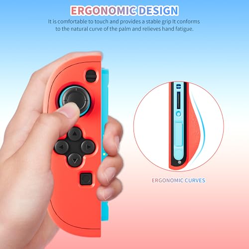 FUNDIARY Replacement for Nintendo Switch 2 Controller, Switch Wireless Controllers Compatible with Switch 2, Anti-Slip Soft Silicone Protective Cover with 2 Thumb Caps, Blue+Red - color: Red and Blue
