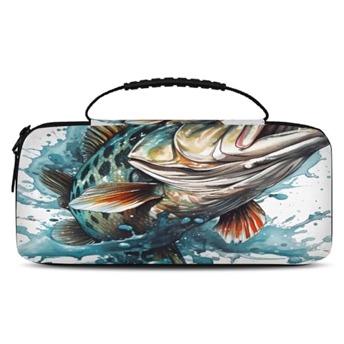 Adornori Funny Fish Carry Case Compatible with Nintendo Switch 2, with 20 Games Cartridges, Bass Fish Portable Travel Carrying Case Pouch for Accessories & Games - color: Multicolor 2