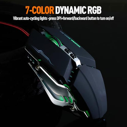Guiheng Wired Gaming Mouse, Optical USB Mice for Laptop/Desktop, 800 to 3200 and RGB Light, Ergonomic with 7 Programmable Buttons for Computer Windows 7/8/10/XP Vista Linux Chromebook PC