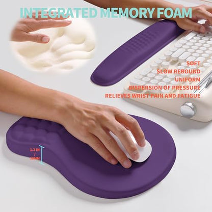 2-in-1 Ergonomic Set, Wave Rise Keyboard Wrist Rest and Massage Bulge Slope Mouse Pad Wrist Support, Cushion Memory Foam Integrated to Relieve Wrist Pain, Dark Purple - color: Dark Purple
