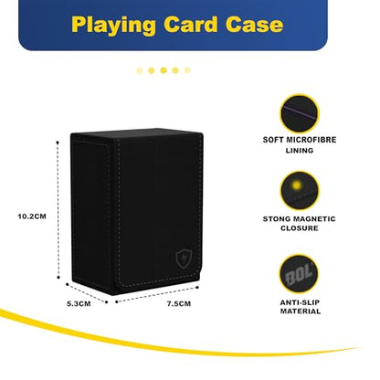 Double Decker Leather Poker Card Case - Holds Two Sets of Poker Size Cards - Premium Dual-Deck Holder with Stylish Design and Secure Closure (Black-Black) - color: Black-Black