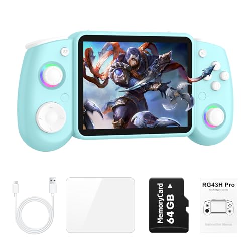 RG43H PRO Retro Handheld Game Console,4.3 Inch IPS Screen, RK3562 Quad-Core CPU,Portable Dual System,WiFi Networked Fighting HDMI TV Output,4000mAh Battery,Game Console with 64GB TF Card,Sky Blue - color: Sky Blue
