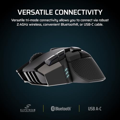 Corsair IRONCLAW Wireless SE Gaming Mouse – 26,000 DPI, Ergonomic Design for Larger Hands, 10 Programmable Buttons, for MOBA, FPS, MMO – Black