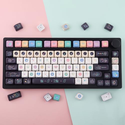 Tsungup MOA Keycaps, PBT Cute Dessert Cheese Muffin Ice Custom Keycap Set | 126 Keys Dye-Sub Key Caps Keyboard Keycap for 60% 65% 75% 80% 100% MX Switches Mechanical Keyboard - color: White&Black