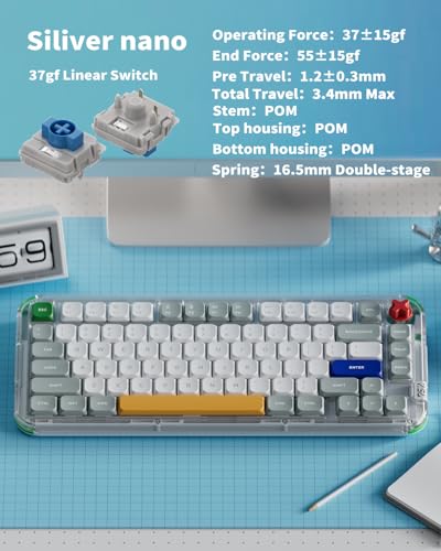 nuphy Kick75 Wireless Low Profile Mechanical Keyboard with Volume Knob,75% Hot Swappable Custom Keyboard,80 Keys RGB Backlit with PBT Keycaps,BT/2.4G/USB-C (Silver Nano Switch) - size: Silver nano Switch