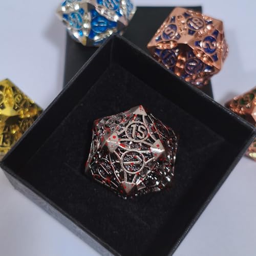 D20 23mm Metal Dice Polyhedral Dice for Dungeons and Dragons, RPG, Polyhedral Roleplaying Games MTG Table Games (Gray + Blood) - color: Gray + Blood