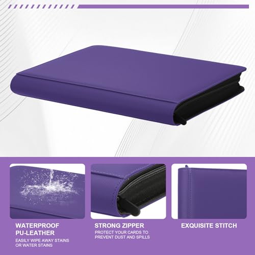 Toploader Binder, 9-Pocket 288 Cards Holder for 3"x4" Rigid Card Sleeves | Top Loader Binder with Sleeves Trading Card Binder for TCG,Sport Cards, PU Leather Cover, Side Loading (9 Purple) - color: 9Purple6