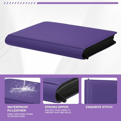 Toploader Binder, 9-Pocket 288 Cards Holder for 3"x4" Rigid Card Sleeves | Top Loader Binder with Sleeves Trading Card Binder for TCG,Sport Cards, PU Leather Cover, Side Loading (9 Purple) - color: 9Purple6