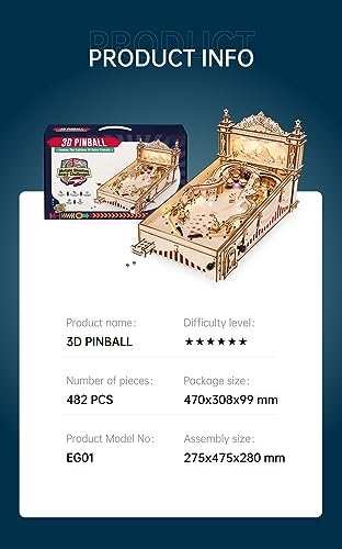 ROBOTIME Pinball Machince EG01 - Wooden Puzzles for Adults Miniature Pinball 3D Puzzle