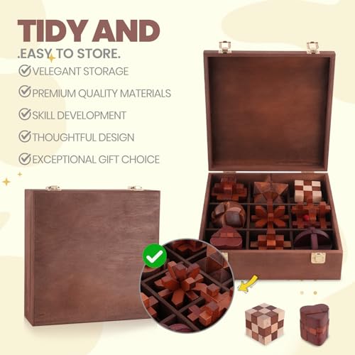 Wooden Brain Teaser Puzzles for Adults - Brain Teaser Puzzles with Wooden Box 3D Puzzle Game Toys for Adults Teens - Unlock Interlocking Puzzle Adult IQ Education Smart Toys - style: Style G